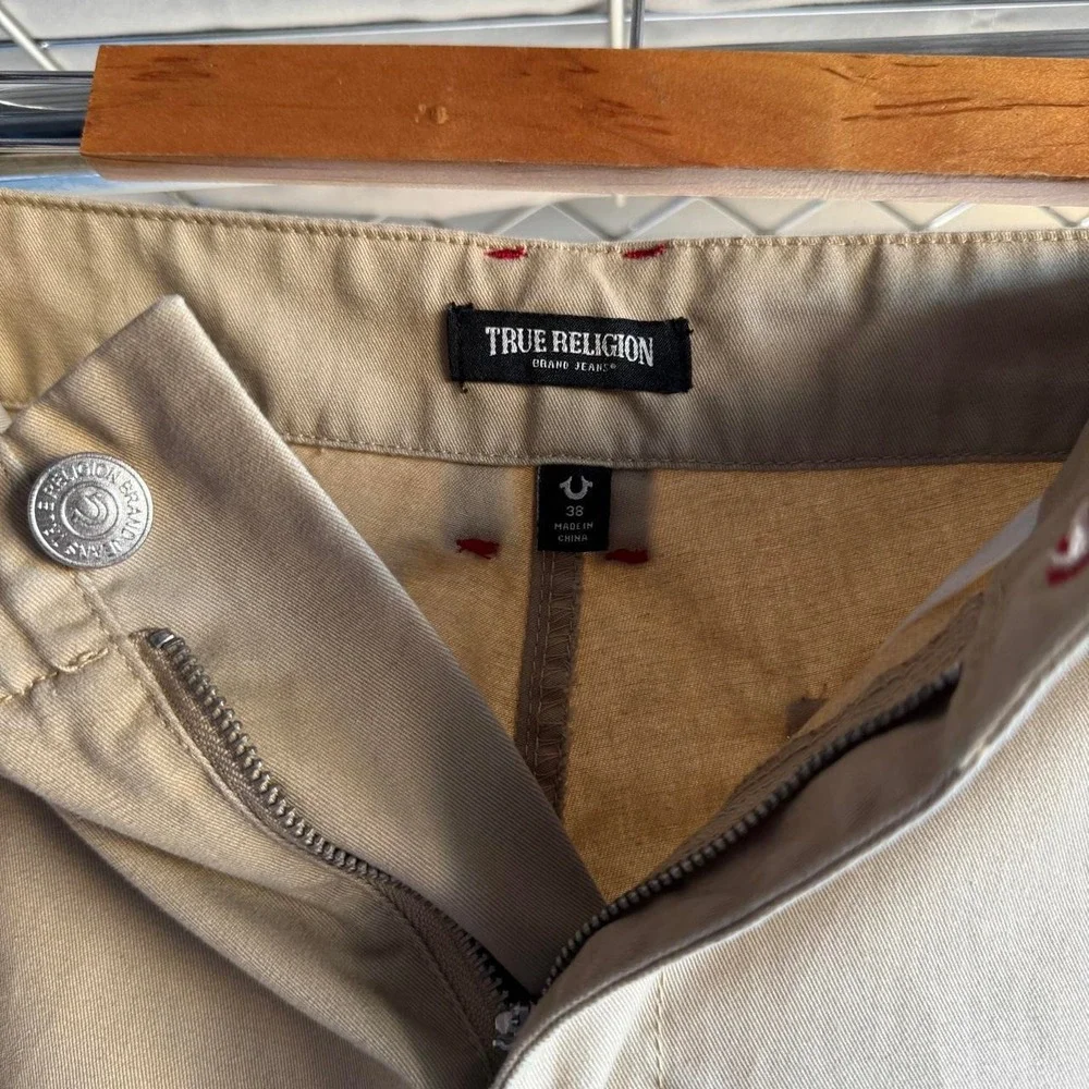 True Religion Mens Khaki Cargo Shorts Tan Y2K Streetwear Utility Size 38